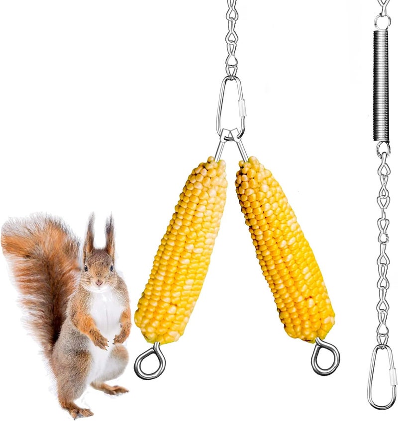 Essilnn Hanging Squirrel Feeder Outside Corn Cobs Holder for Squirrels Chipmunk Funny Toy (Stainless Steel B) - Image 1